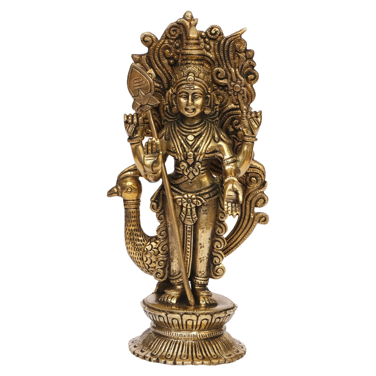 ARTVARKO Lord Murugan KartikeyaBrass Idol Swaminatha Skanda Swami Ji Kartik Statue Subramanya Gold Color 9 Inch