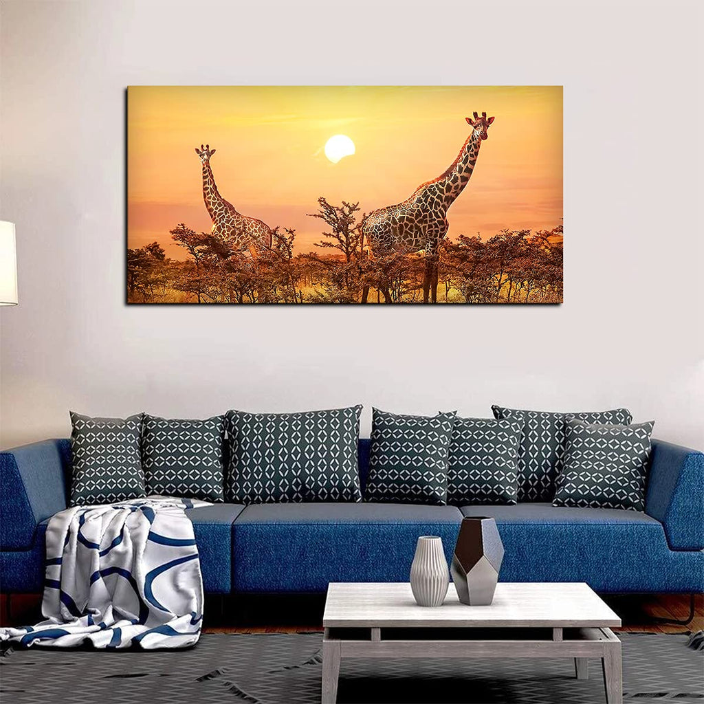 VIBECRAFTS Giraffes in Sunset Premium Canvas Wall Painting With Frame for Living Room Drawing Room Home|Office|Gift (PTVCH_2217)