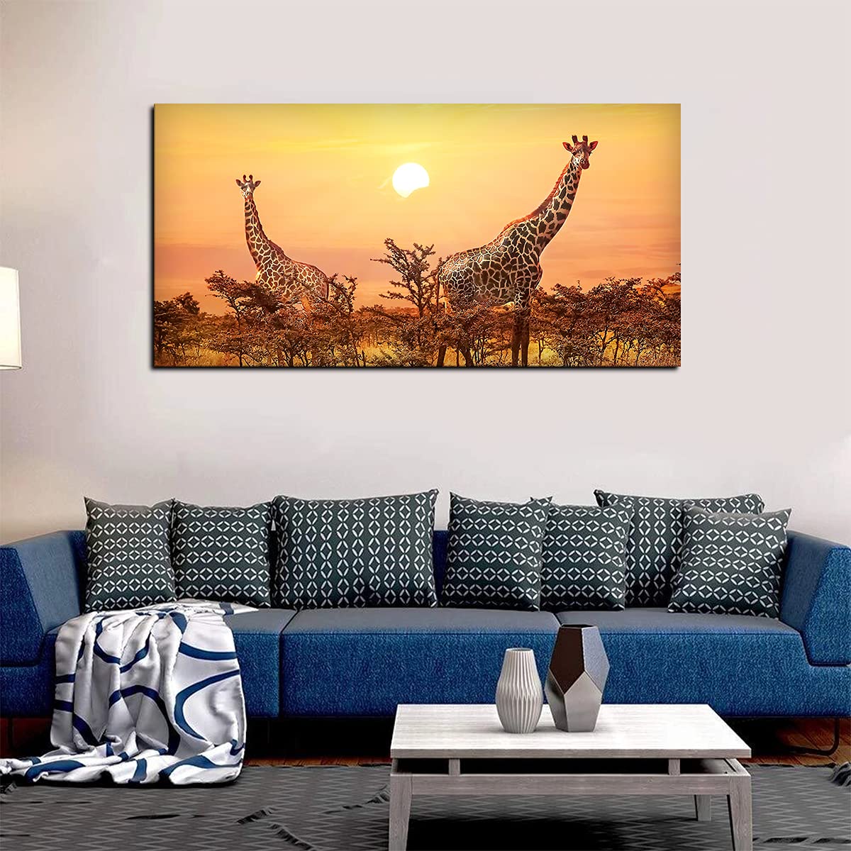 VIBECRAFTS Giraffes in Sunset Premium Canvas Wall Painting With Frame for Living Room Drawing Room Home|Office|Gift (PTVCH_2217)