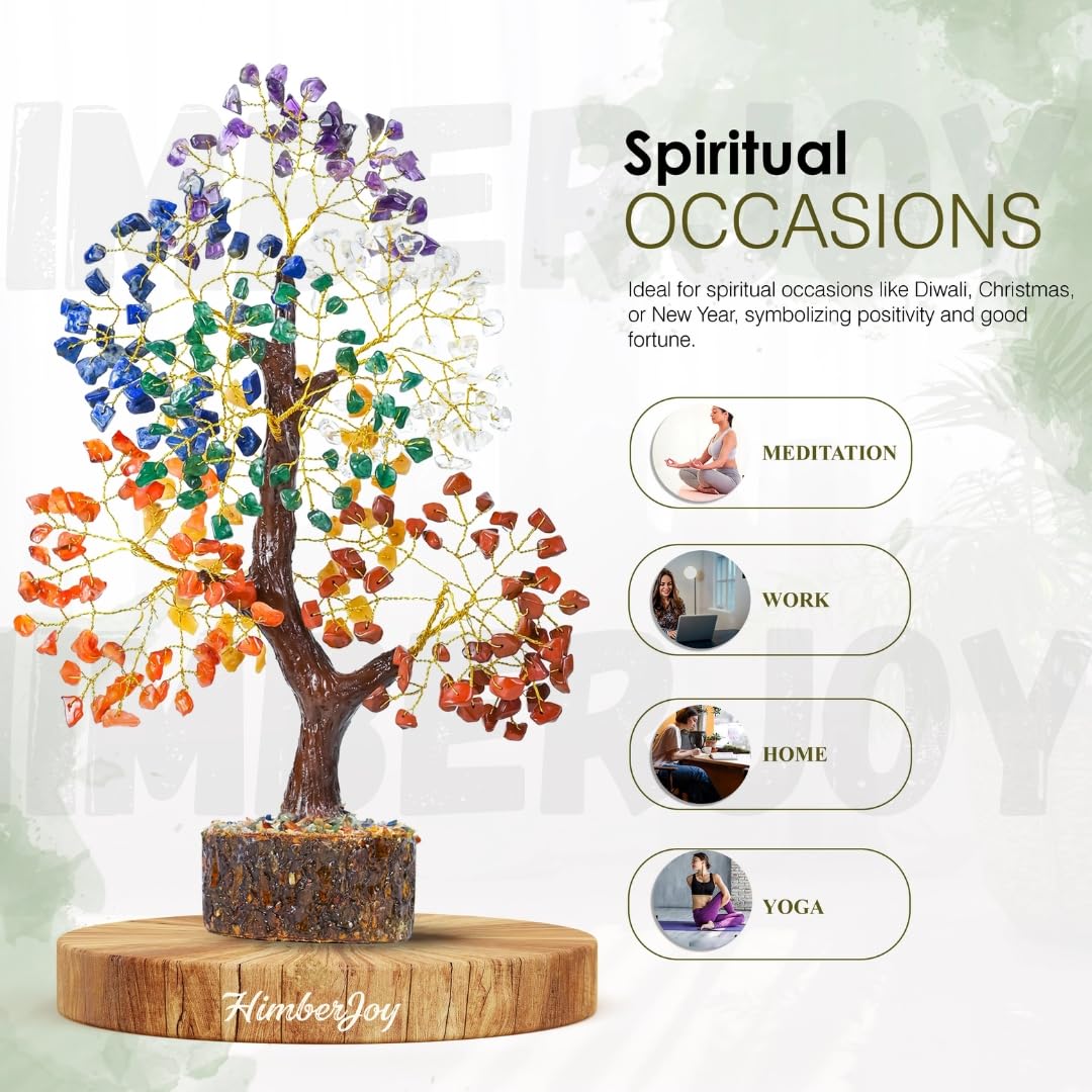 7 Chakra Crystal Tree 300 Beads Certified Natural Stones Feng Shui Bonsai Home office Decor Gift Item for Positive Energy and Good Luck Gemstones Tree for Chakra Healing| Spiritual Gift, Meditation