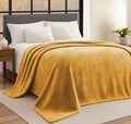 BSB HOME Rose Embossed Pattern Mink Blanket for Double Bed 400 GSM | Ultrasoft & Lightweight Solid Embroidery for Heavy Winter & Mild-Winter Couch | Travel (Color - Mustarded, Weight - 2500 Grams) Kafalo