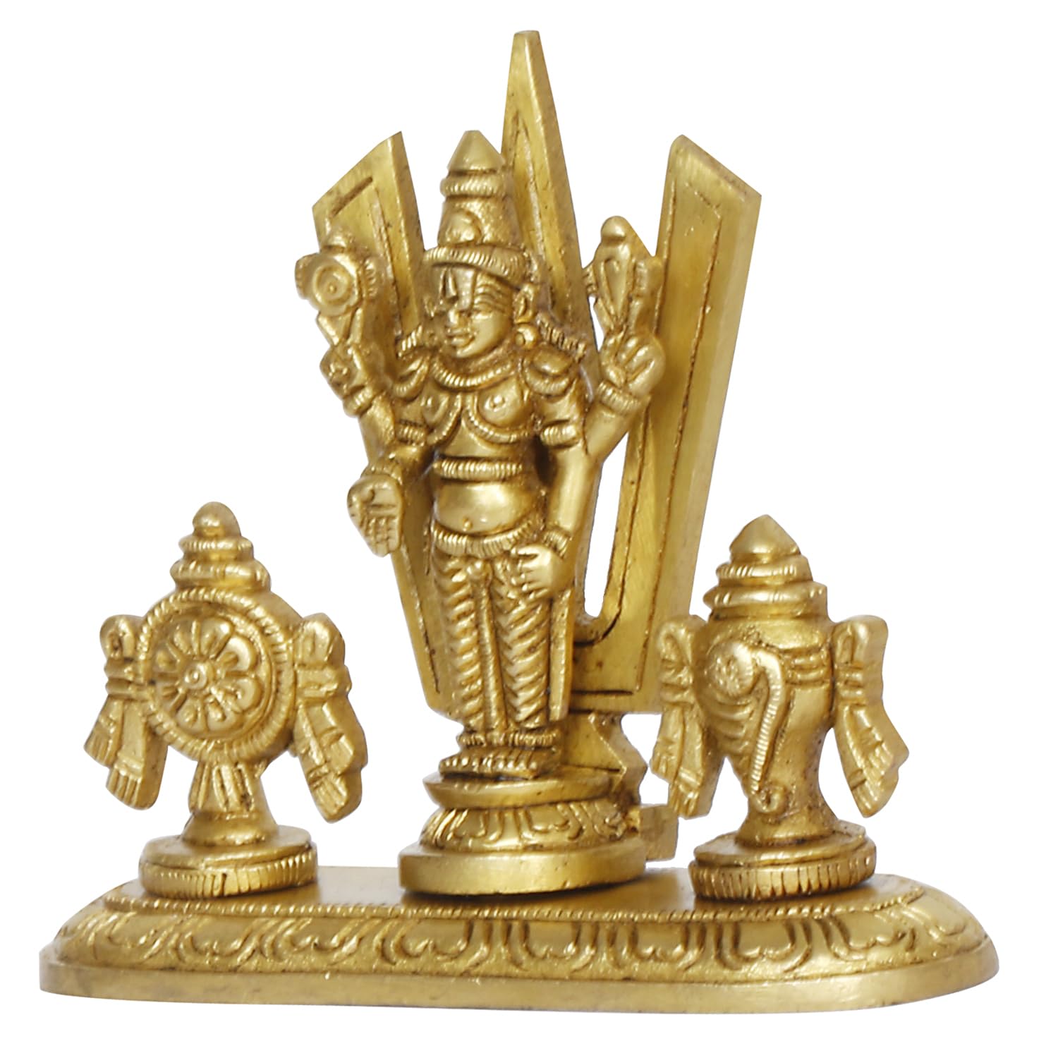 ARTVARKO Brass Tirupati Balaji Statue with Shanku Chakra Sri Venkateshwara Idol Venkateshwar Figurine for Home Office Gold Color 4 Inch.
