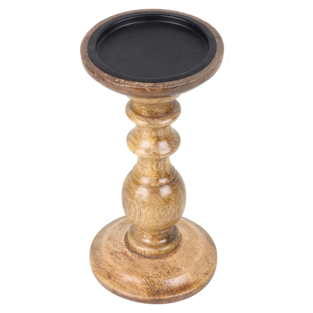 Vudy Wooden 8 Inch High Wooden Pillar Candle Holder Ideal for Weddings or Parties as Well as Home Decor (Brown)