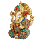 ARTVARKO Brass Ganesha Ganpati in Multicolour Gemastone Idol Ganesh Statue for Blessing Happiness, Health and Wealth Home Office Temple Puja 8 Inch