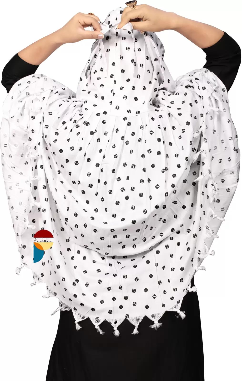 PRACHARAN Cotton Innovative Stylish 1 Black Dot Printed Pattern Fancy Scarf With Sun Protection Cover Face Cotton Driving Scarf for Women's and Girls
