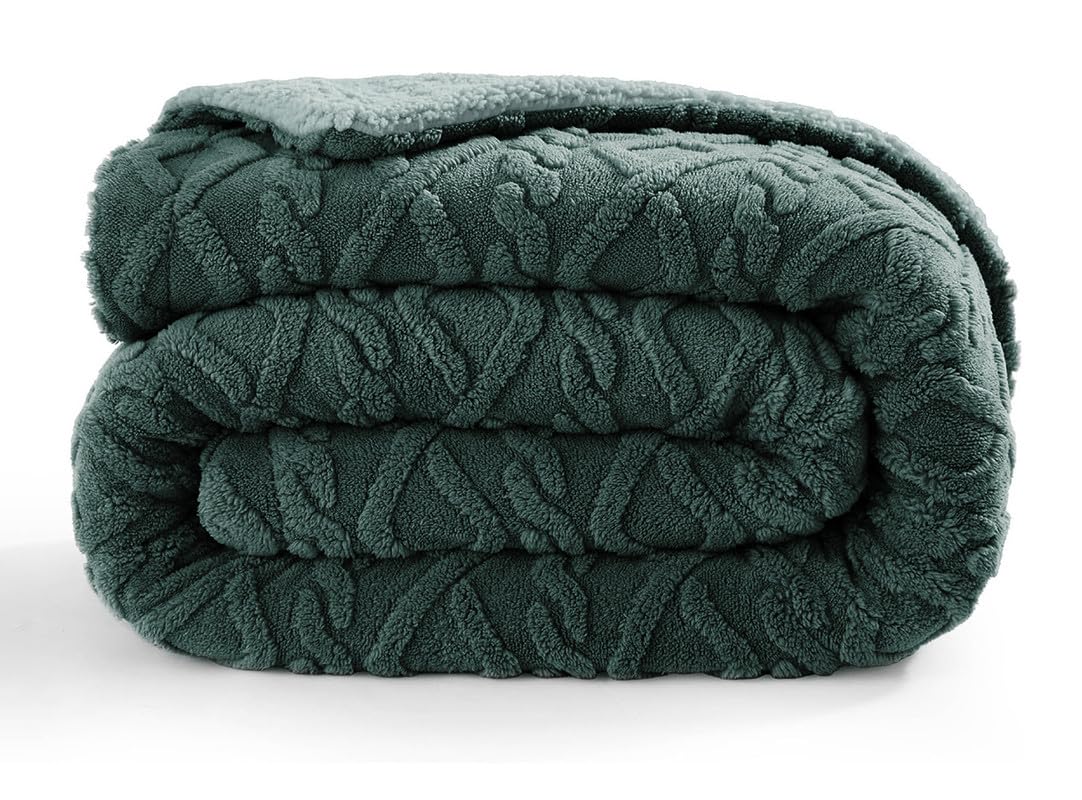 BSB HOME Flannel with Sherpa Luxurious Super Soft Fluffy Cozy Fuzzy Warm Reversible Double Bed Blanket for Heavy Winter 500GSM Blanket/Quilt Rajaai - Color- Bottle Green, 230 x 220 Cm, Weight- 3kg Kafalo