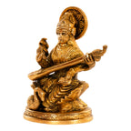 ARTVARKO Astadhatu Made Maa Saraswati Idol Sitting on Hans | Brass Devi Saraswati Siddhi Idol for Puja Sucess and Home Decor 5 Inch