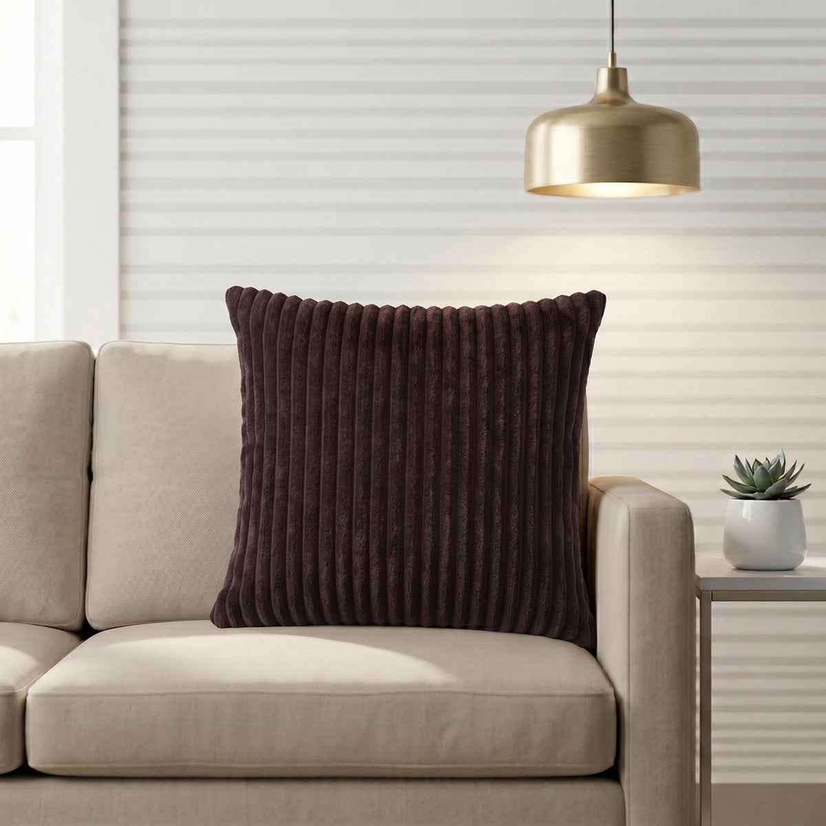 Yellow Weaves Pencil-Stripe Fur Cushion Covers | Soft Polyester | Decorative Sofa & Throw Pillow Covers | 16x16 Inches, Pack of 1 (Coffee)