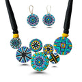 Mornny Terracotta Jewellery for Women| Multi Color Circular Floral Necklace with Earring Set| Party Gift Ethnic (Blue)