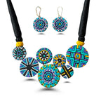 Mornny Terracotta Jewellery for Women| Multi Color Circular Floral Necklace with Earring Set| Party Gift Ethnic (Blue)