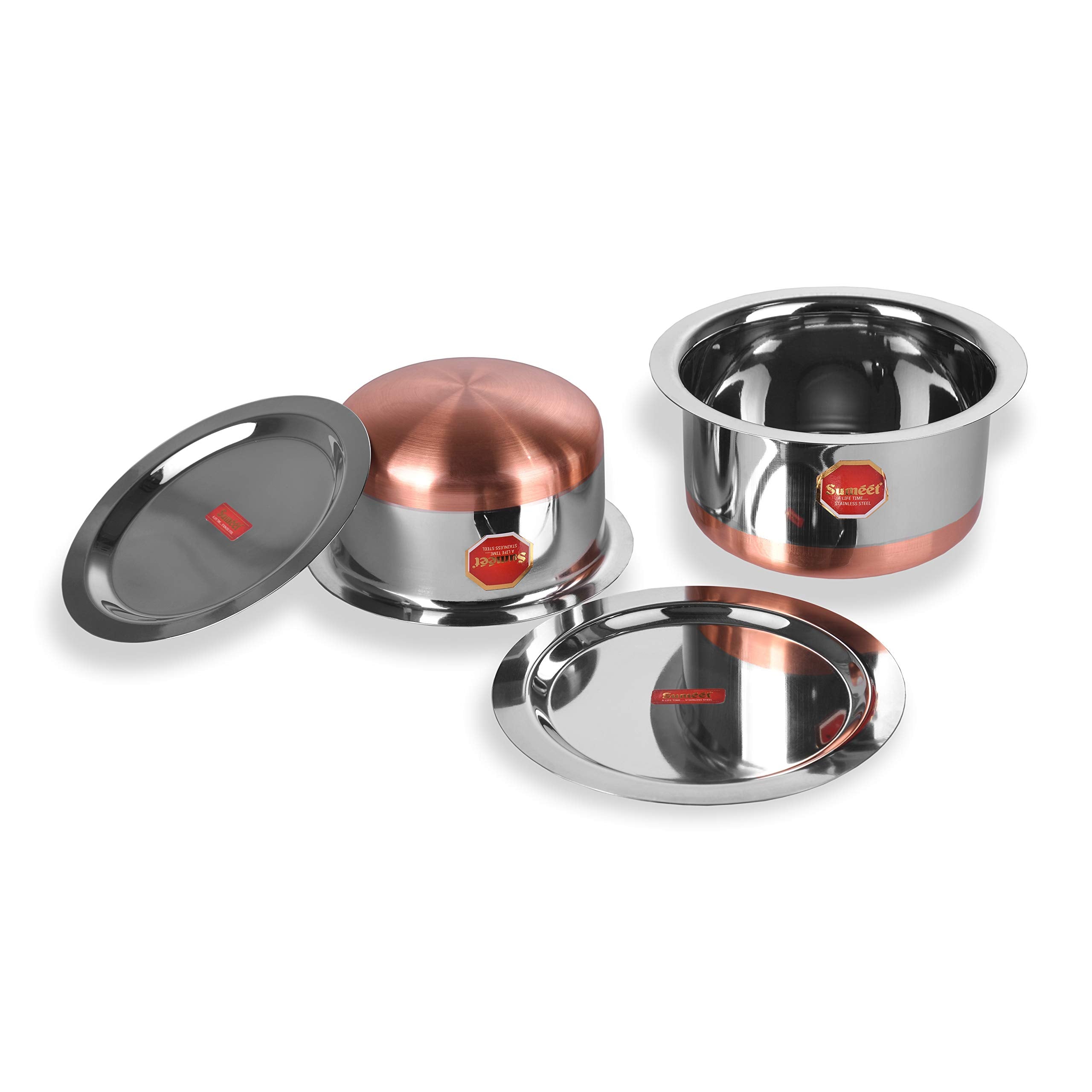 Sumeet Stainless Steel Copper Bottom Cookware/Container/Tope Set of 2 Pcs with Lids (No. 11-1.4 Ltr, No. 12-1.9 Ltr), 1.9 liter