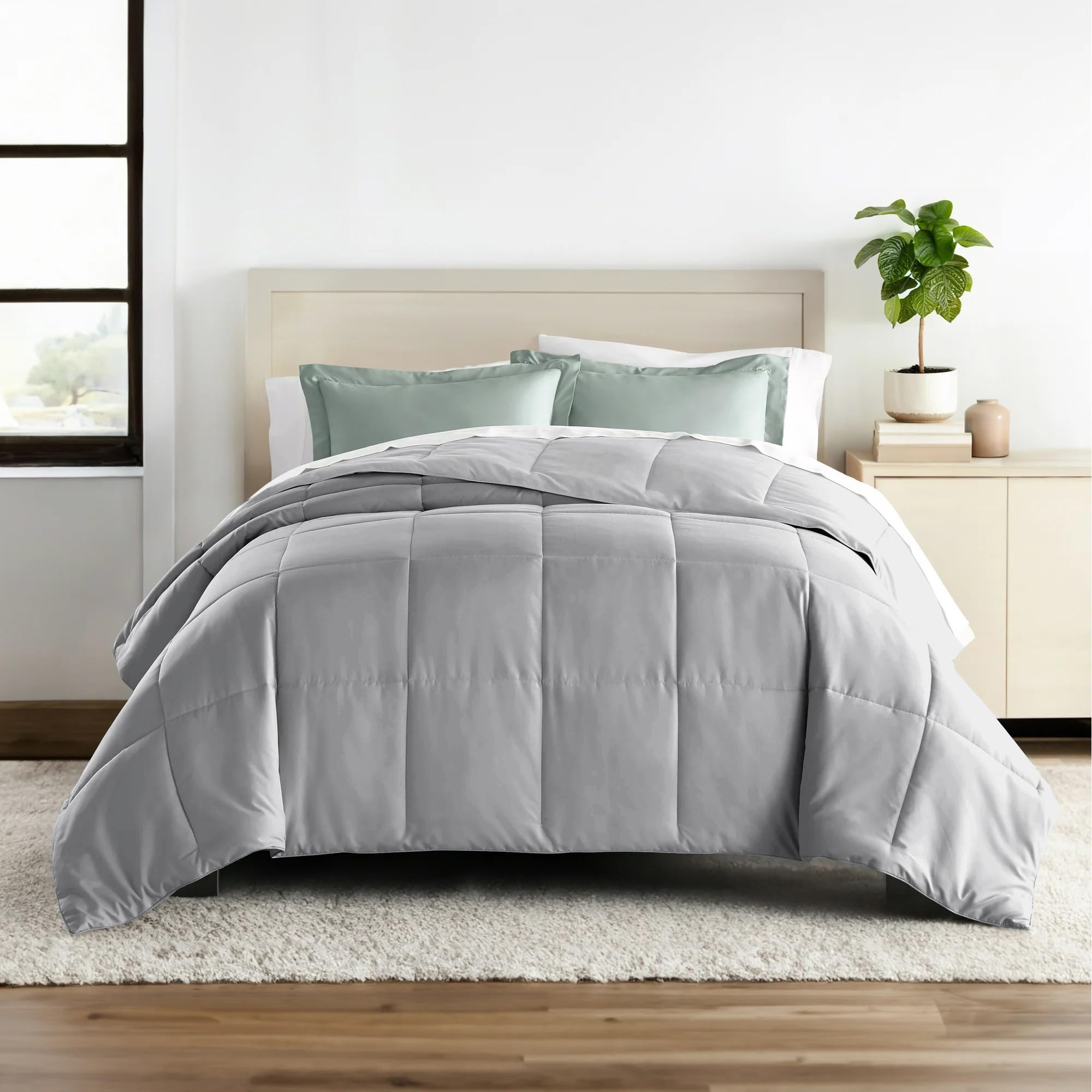 ALISHIBA CASA Hotel Collection 150 GSM All Season Comforter Double Bed AC Blanket/Quilt/Rajai Soft & Breathable Microfiber Lightweight (90 X 100 Inches) - Double Bed Comforter - Silver Grey Color Kafalo