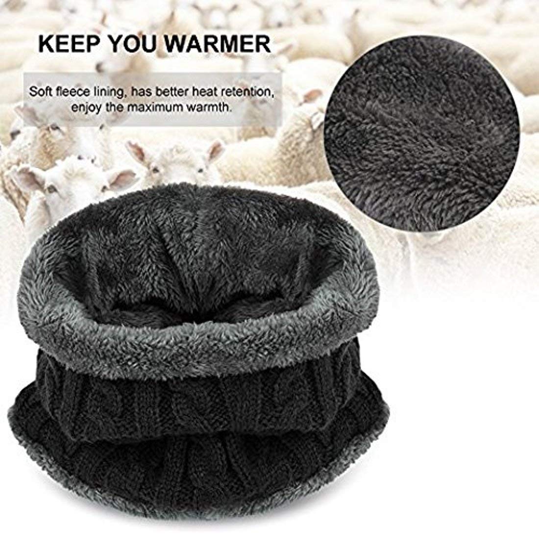 Alexvyan Winter Neck Scarf Soft Warm Snow Proof Knitted (Inside Fur) Woolen Scarf for Women Girl Boys Man (Black)