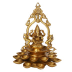 SVARUP Brass Lord Ganesh Idol with Multi Diya: Home Entrance Decor, Diwali Gift