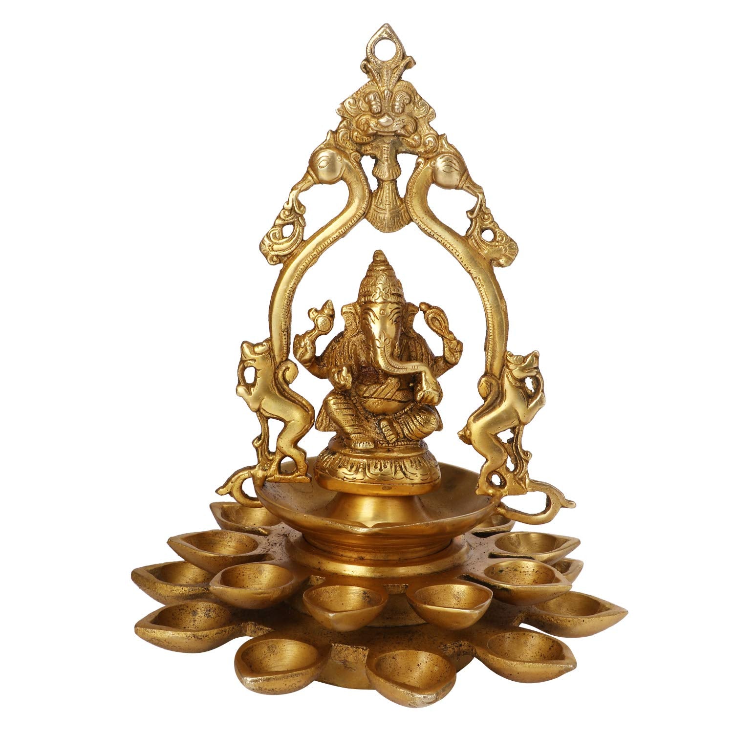 SVARUP Brass Lord Ganesh Idol with Multi Diya: Home Entrance Decor, Diwali Gift