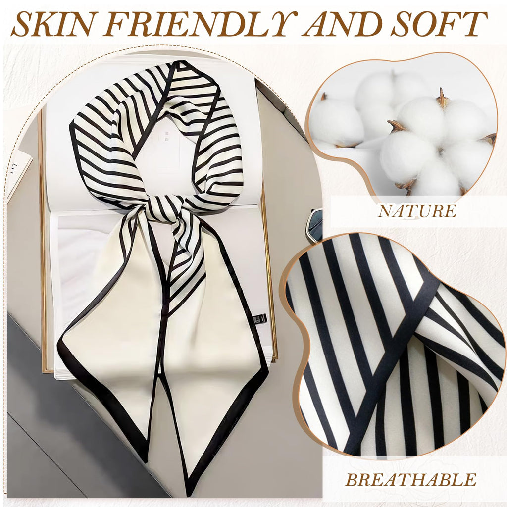 TecoKart® Silk Neck Scarf for Women, Stylish Satin Scarves for Suit, Blazers, Shirts, Ideal Neckerchief for Casual and Formal Wear - Black and White Grid