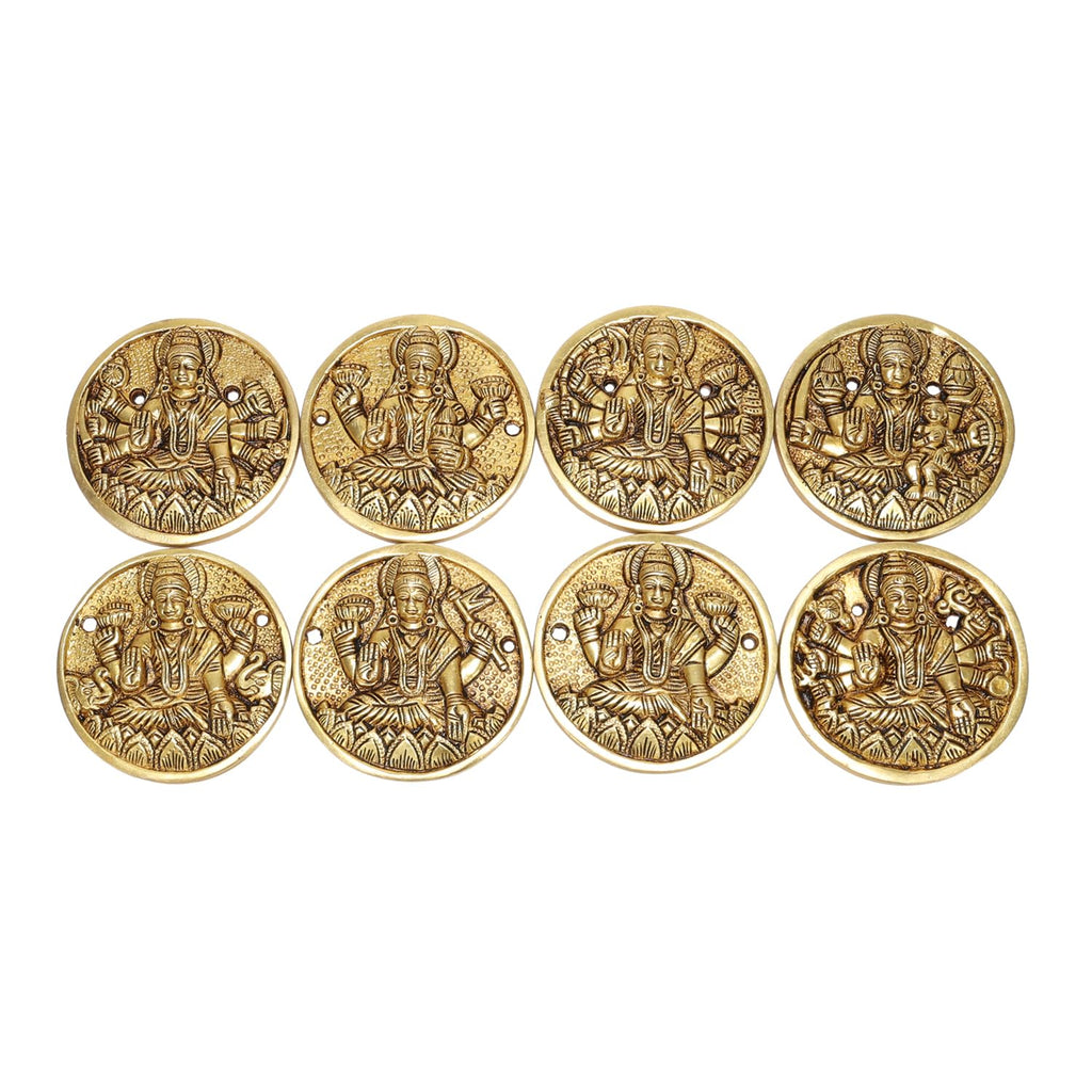 ARTVARKO Brass Ashtalakshmi Laxmi Set of 8 Pcs Ashta Lakshmi Wall Door Hanging Luxmi for Home Office Décor Gift (Each Idol 9x9 cm)