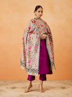 Pashmoda Women Shaheen Fine Wool Fabric Pashmina Kalamkari Embroidered Shawl, Stole and Wrap, Sustainable and Natural Fabric, Heritage Kashmiri Pashmina(Size 40x80)