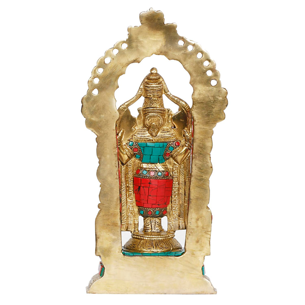 ARTVARKO Lord Tirupati Balaji | Sri Venkateswara Brass Statue with Multicolor Stone Work Religious Strength God Sculpture Idol Height 12 Inches