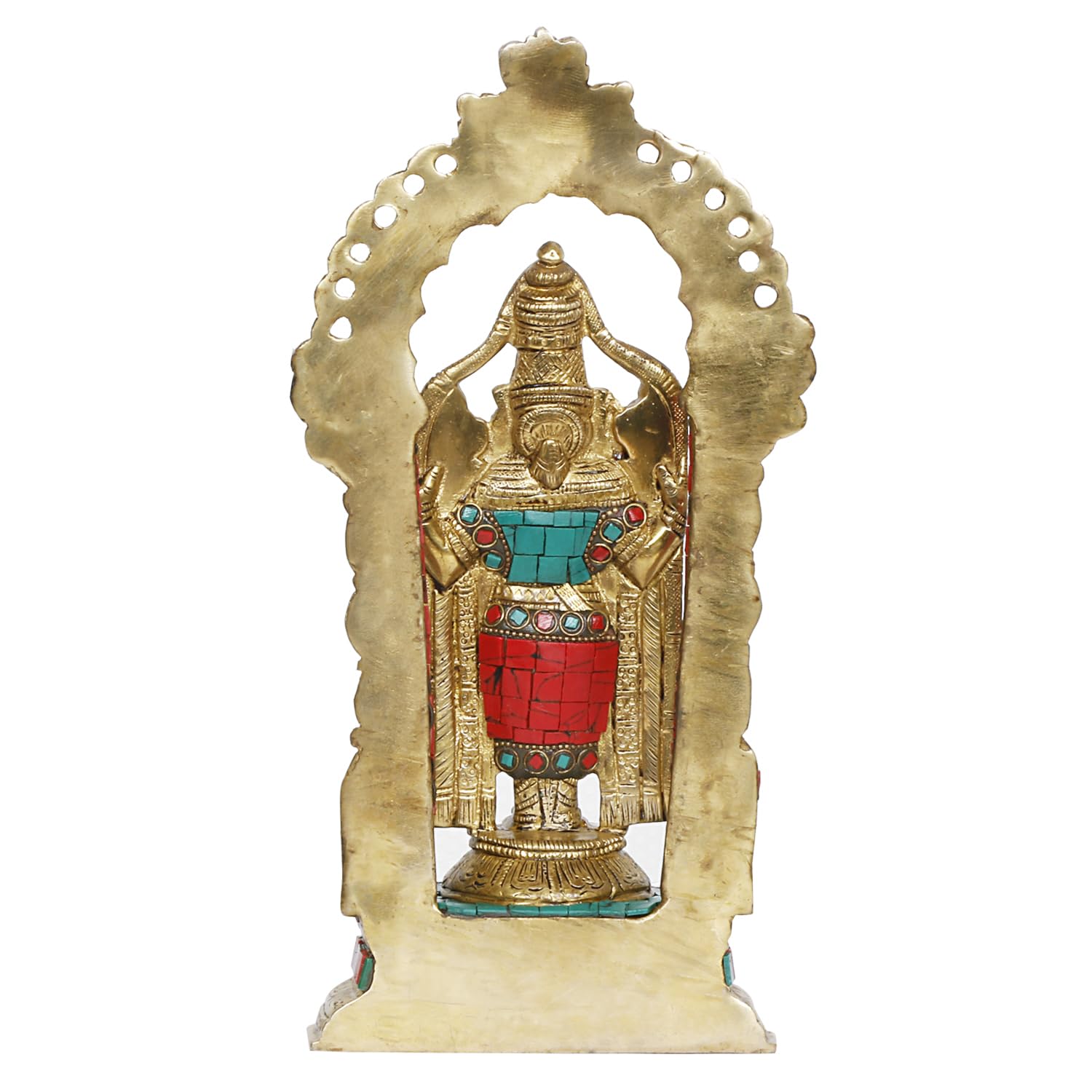 ARTVARKO Lord Tirupati Balaji | Sri Venkateswara Brass Statue with Multicolor Stone Work Religious Strength God Sculpture Idol Height 12 Inches