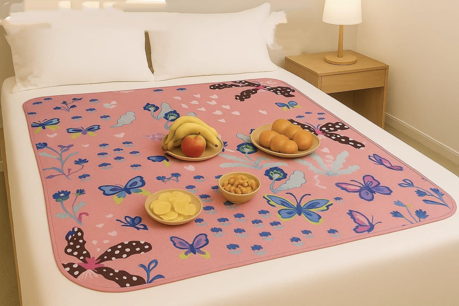 Waterproof Food Mat for Bed | Reversible Bed Server for Home, Kitchen & Living Room (Berry Triangle) Kafalo