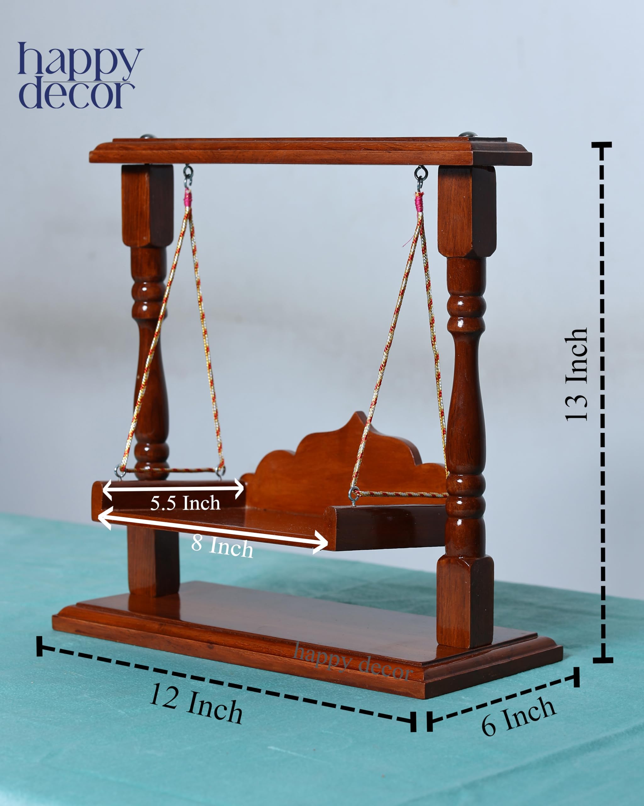 Happy Decor Premium Polished Sheesham Wooden Laddu Gopal Jhula for Bal Gopal Idol, kanha ji, Shri Krishna, Home Temple (Size:- 13x12x6), Seat Size :- (8x6) for 0 to 4 no Gopal ji.