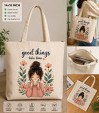 Supadaa Large Canvas Tote Bag For Women With Zipper Premium Cotton Shoulder Handbag Reusable Shopping Office College Travel Beach Grocery Bag (Coffe Girl)