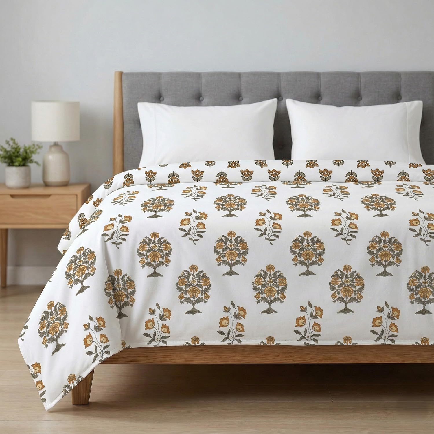 AYKA 100% Cotton Dohar Single Bed 56x85 Inch (143x216 cm) | 150 GSM Lightweight Cooling AC Blanket | Soft Breathable Modern Style Summer Comforter | Reversible Printed Quilt (Floral, Single Pack of 2) Kafalo