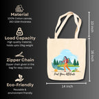 snapiq COTTON 350 GSM Canvas Tote Bag for Women and Girls Thick Fabric with Zipper (Beige, Hike Girl)