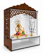 DEXORO Dual Tone Wooden Temple for Home (22 x 16 x 8.5 Inch) | White Interior Pooja Mandir with LED Light | Wall Mounted & Tabletop with Storage