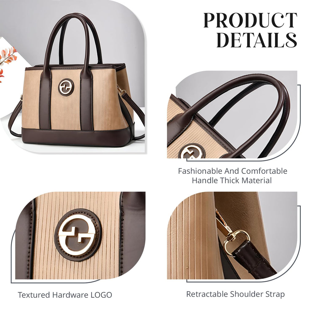 SYGA Women's Handbag | Tote Bag with Dual Tone Ribbed Texture | Elegant Shoulder Bag for Office & Casual Use(Khaki)