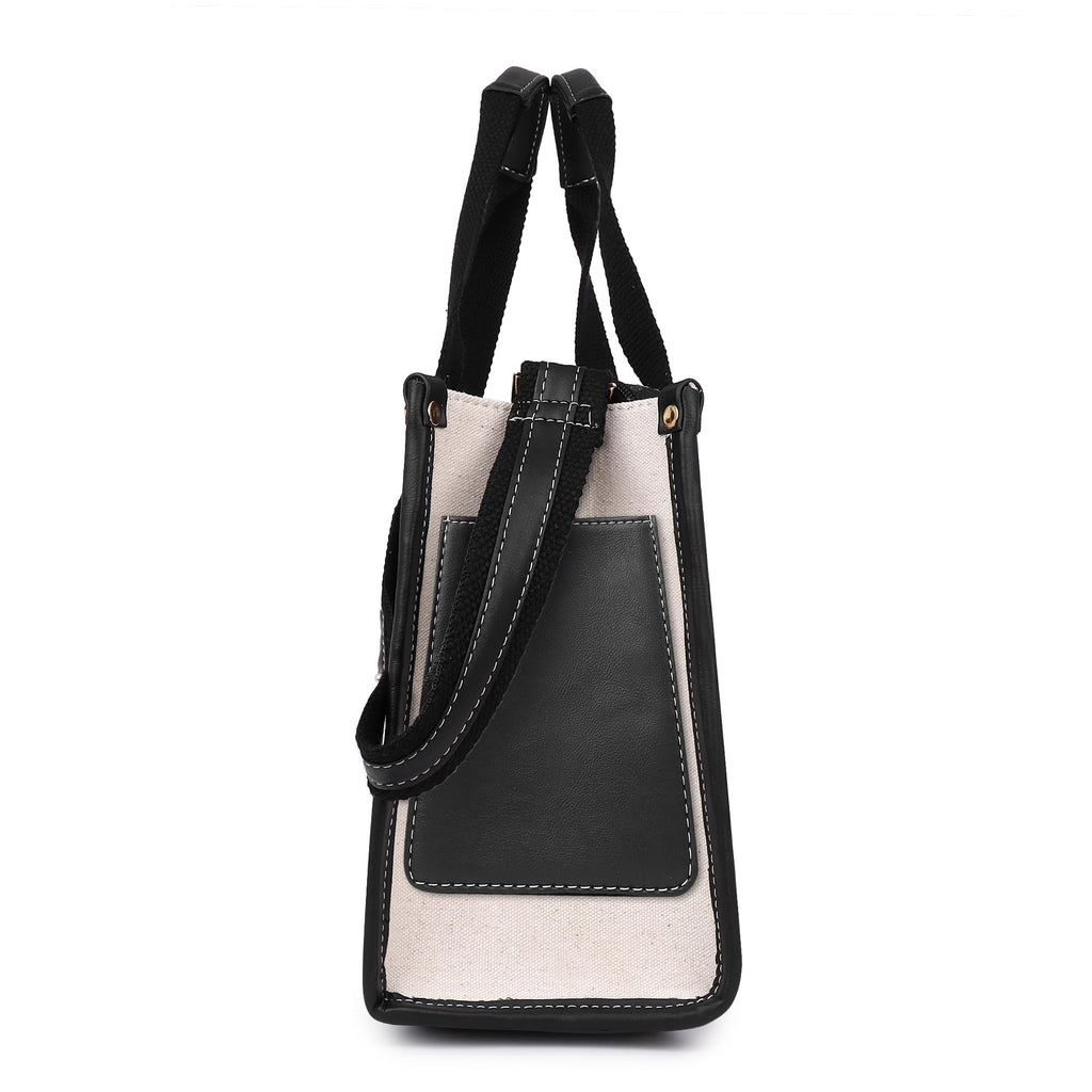 Womanix Womens Tote Bag Niwar Canvas Bag 12 Inch Work Shoulder Bags Casual Small Briefcase Handbag For Travel, Office, College (0045), Black