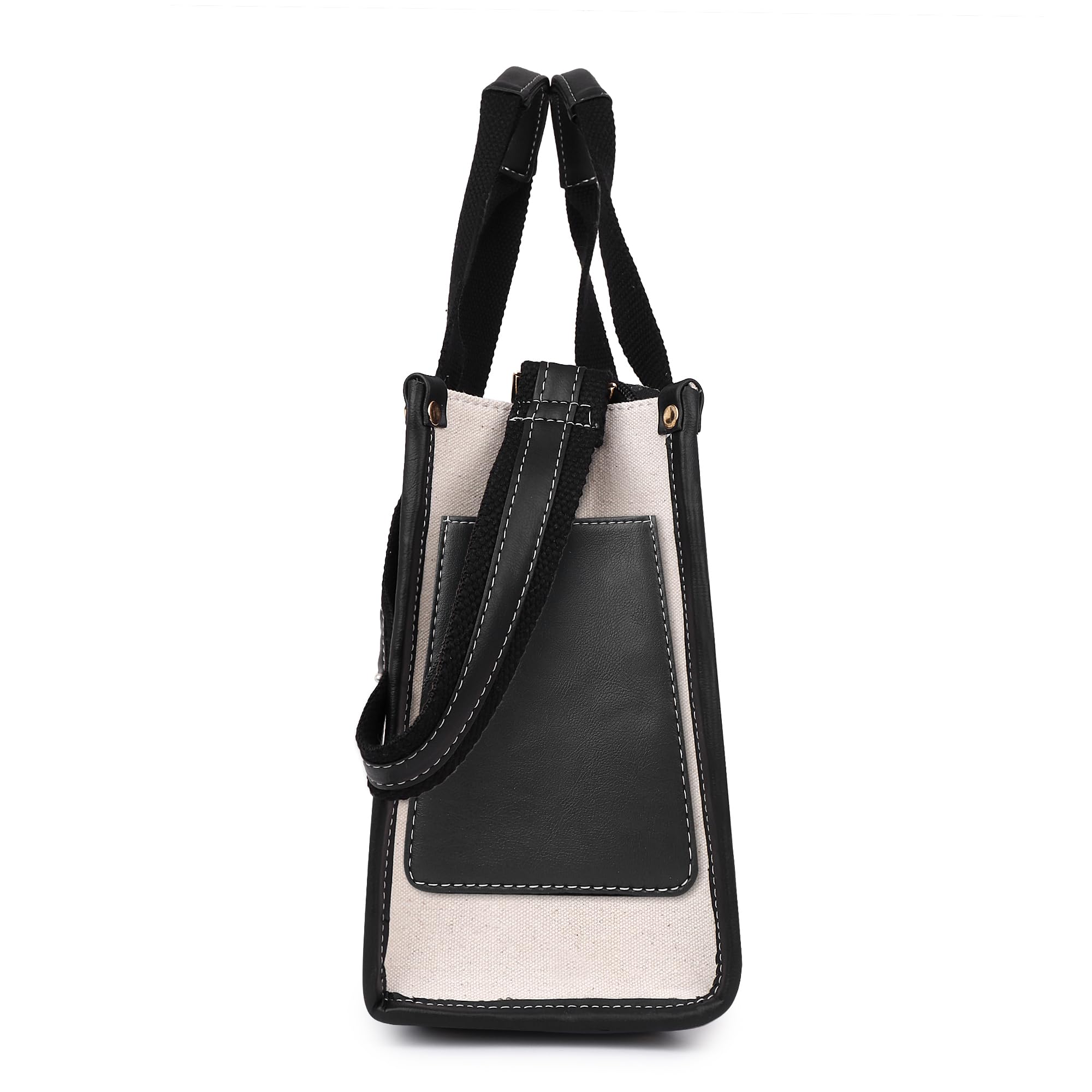 Womanix Womens Tote Bag Niwar Canvas Bag 12 Inch Work Shoulder Bags Casual Small Briefcase Handbag For Travel, Office, College (0045), Black