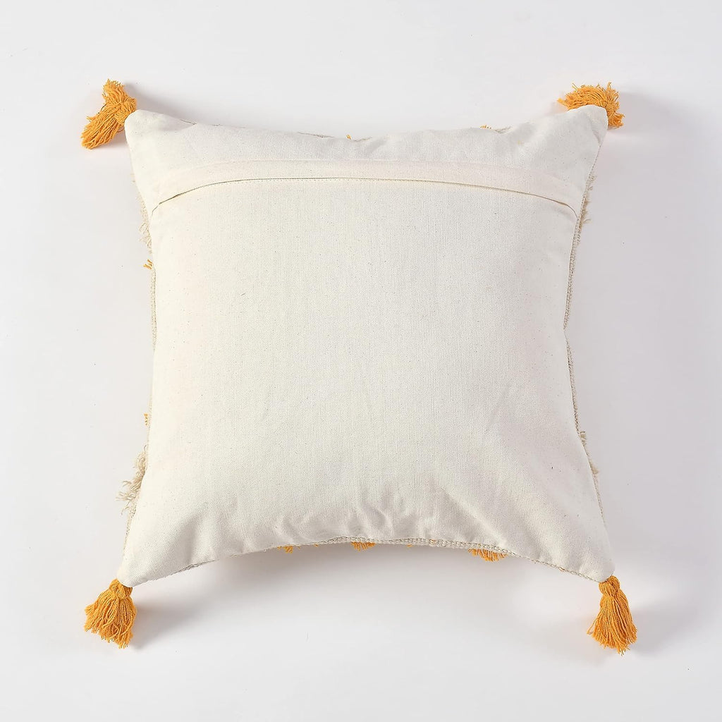 Furnistitchs Premium Decorative Throw Cushion Pillow Cover Boho Home Decor - Living Room Bedroom Couch Sofa Cushion Covers 16 inch x 16 inch (1, Mustard Tassels)