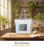 WOTM On The Move Tote | Premium Printed Cotton Canvas Tote Bag with Zipper & Inside Pocket, Stylish Everyday Travel Bag for Work, College, Office, Travel, Shopping (Go Green)
