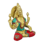 ARTVARKO Goddess Maa Laxmi Idol Lakshmi Brass Multicolor Gemstone Handwork Luxmi Murti Statue for Home Puja Mandir Temple Height 7.5 Inches