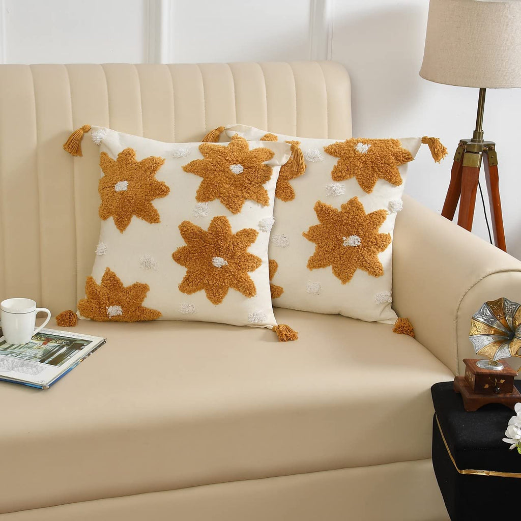 Furnistitchs Premium Decorative Throw Cushion Pillow Cover Boho Home Decor - Living Room Bedroom Couch Sofa Cushion Covers 16 inch x 16 inch (2, Orange Sunflowers)