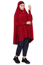 ICW Women Stretchable Jersey Smoking Sleeve Jilbab Cum Prayer Khimar Hijab (Free Size) (Maroon) For Female