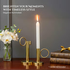 Nostrae by Ekhasa Metal Candle Holder Stand (Set of 2) | Golden Metal Candle Stand for Home & Dining Table Decoration | Aesthetic Candle Holder for Living Room, Festivals & Gifting (Without Candle)