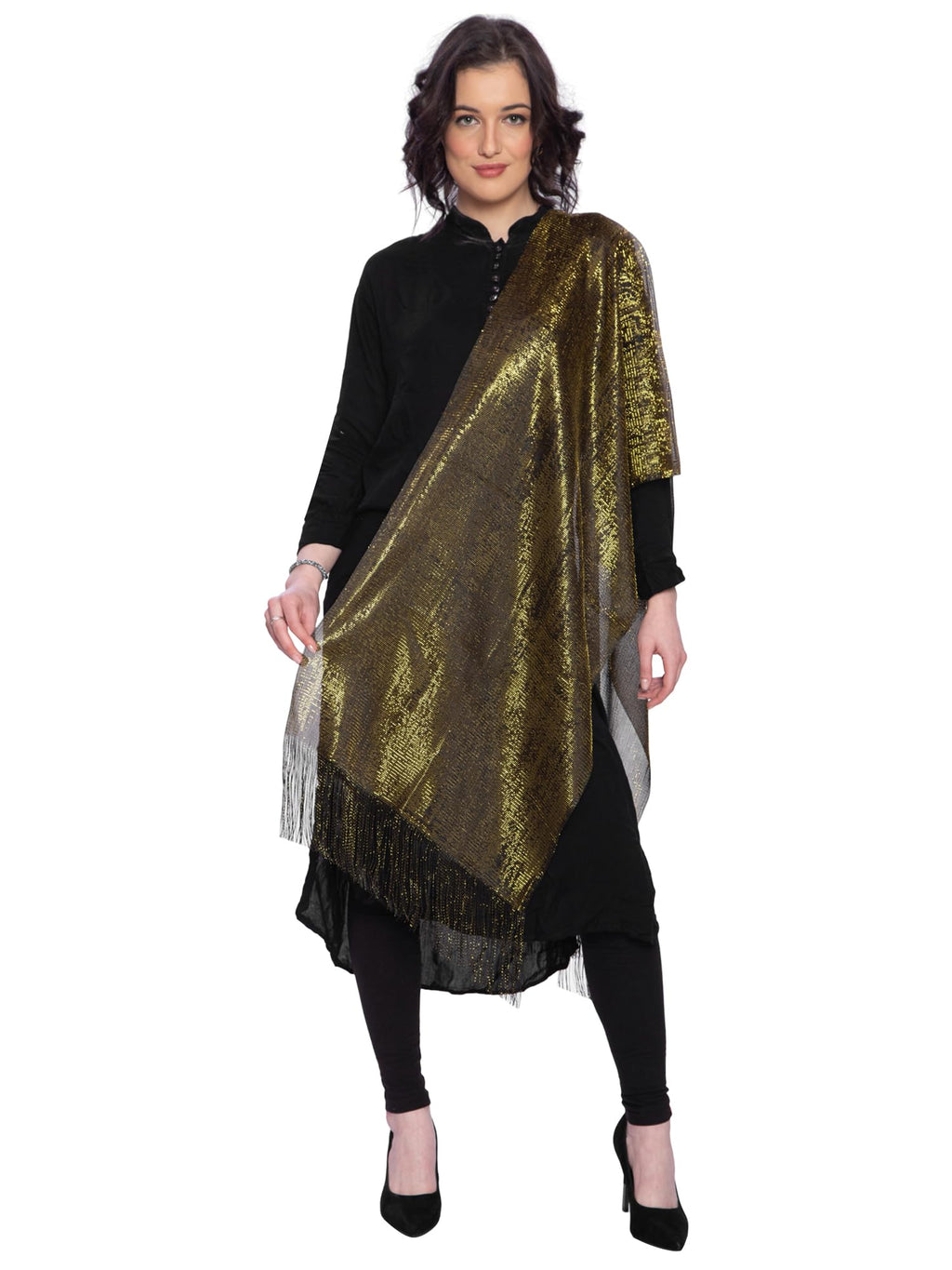 Zen Women's Fashionable Shiny Netted Scarf (Golden)