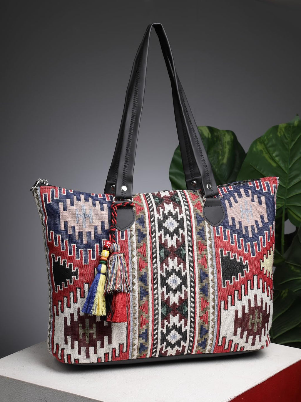 Anekaant Tribal Multi & Black Ikat Cotton Jacquard Tote Bag