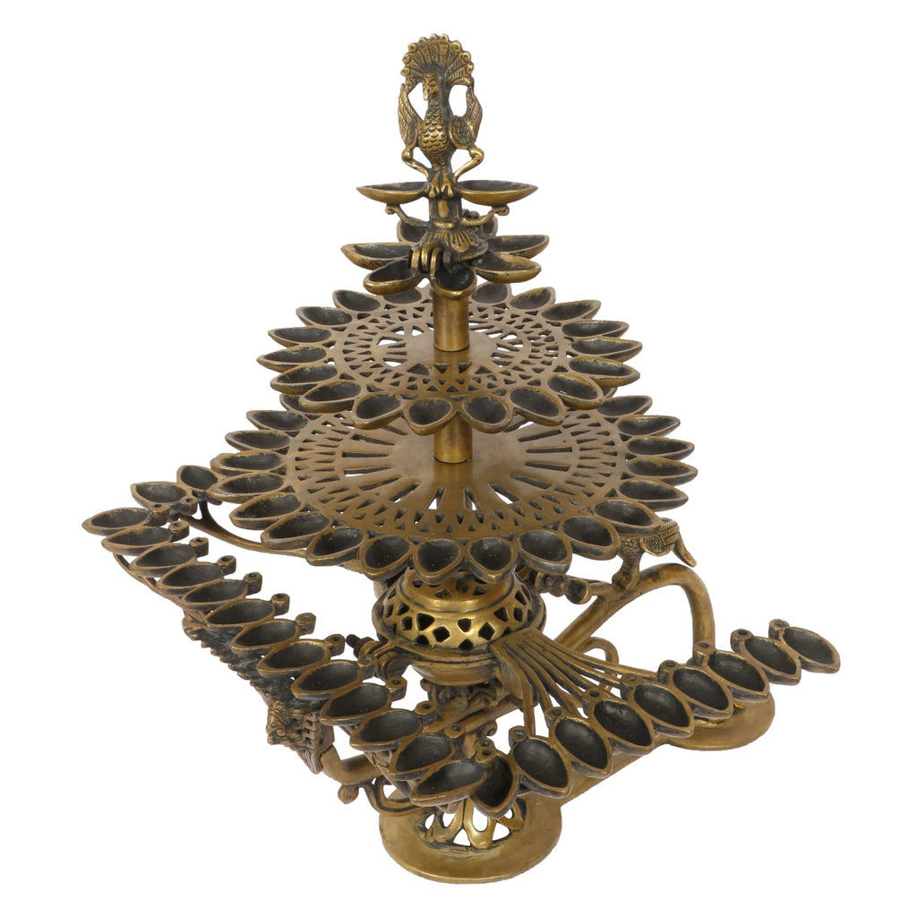 SVARUP Brass Oil Lamp Diya Deepam for Temple Aarti Deepak Pooja Camphor Kapoor Kapur Burner Hand held Dia Puja Jyot Height 16.5 Inch Weight 5.3 Kg Color Gold