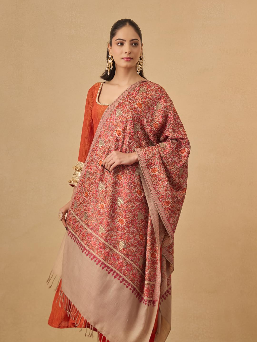Pashmoda Women Hunar Fine Wool Nalki Embroidered Stole (Size : 28x80in, 71X203cm) EMST02