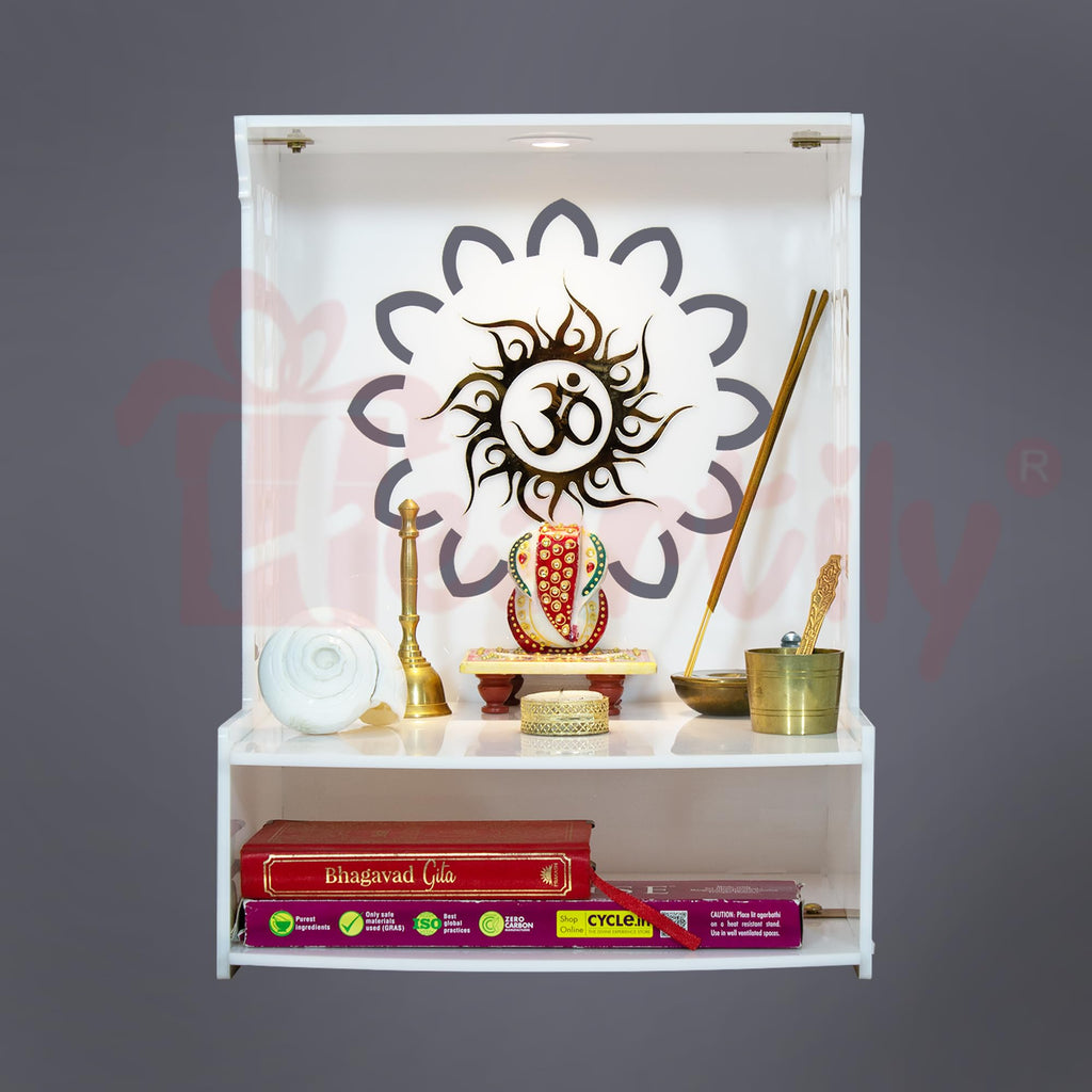 Heartily Acrylic Beautiful Pooja Stand Pooja Mandir for Home Temple for Home and Office Puja Mandir for Home Wall Mounted with LED Spot Light Size (H- 15.5, L- 11.5, W-11 Inch) (Mangal)