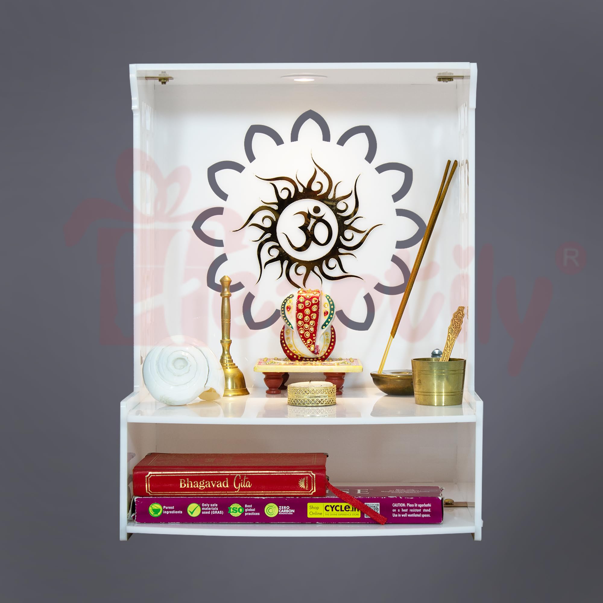 Heartily Acrylic Beautiful Pooja Stand Pooja Mandir for Home Temple for Home and Office Puja Mandir for Home Wall Mounted with LED Spot Light Size (H- 15.5, L- 11.5, W-11 Inch) (Mangal)