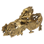 ARTVARKO Brass Ganesh Bhagwan Idol Resting on Designer Peacock Couch Ganapati Pital Moorti for Home Decor Success Office Marriage Length 9 Inch