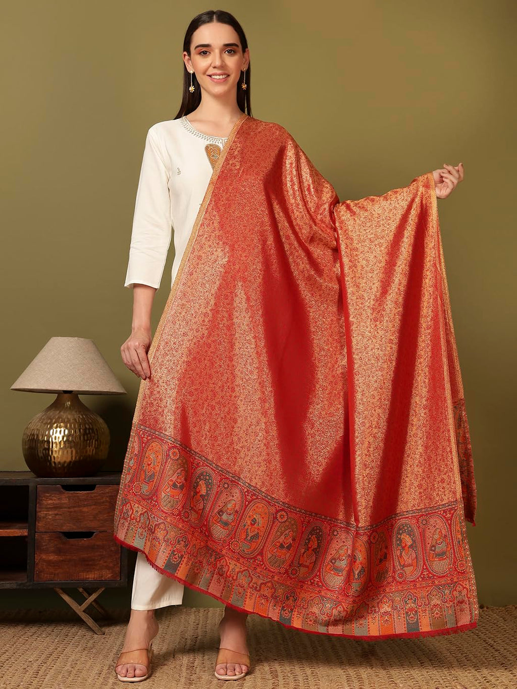 Pashmoda Women Silsila Zari Kaani Fine Wool Shawl (Size: 40x80in, 101x203cm) ZSS03