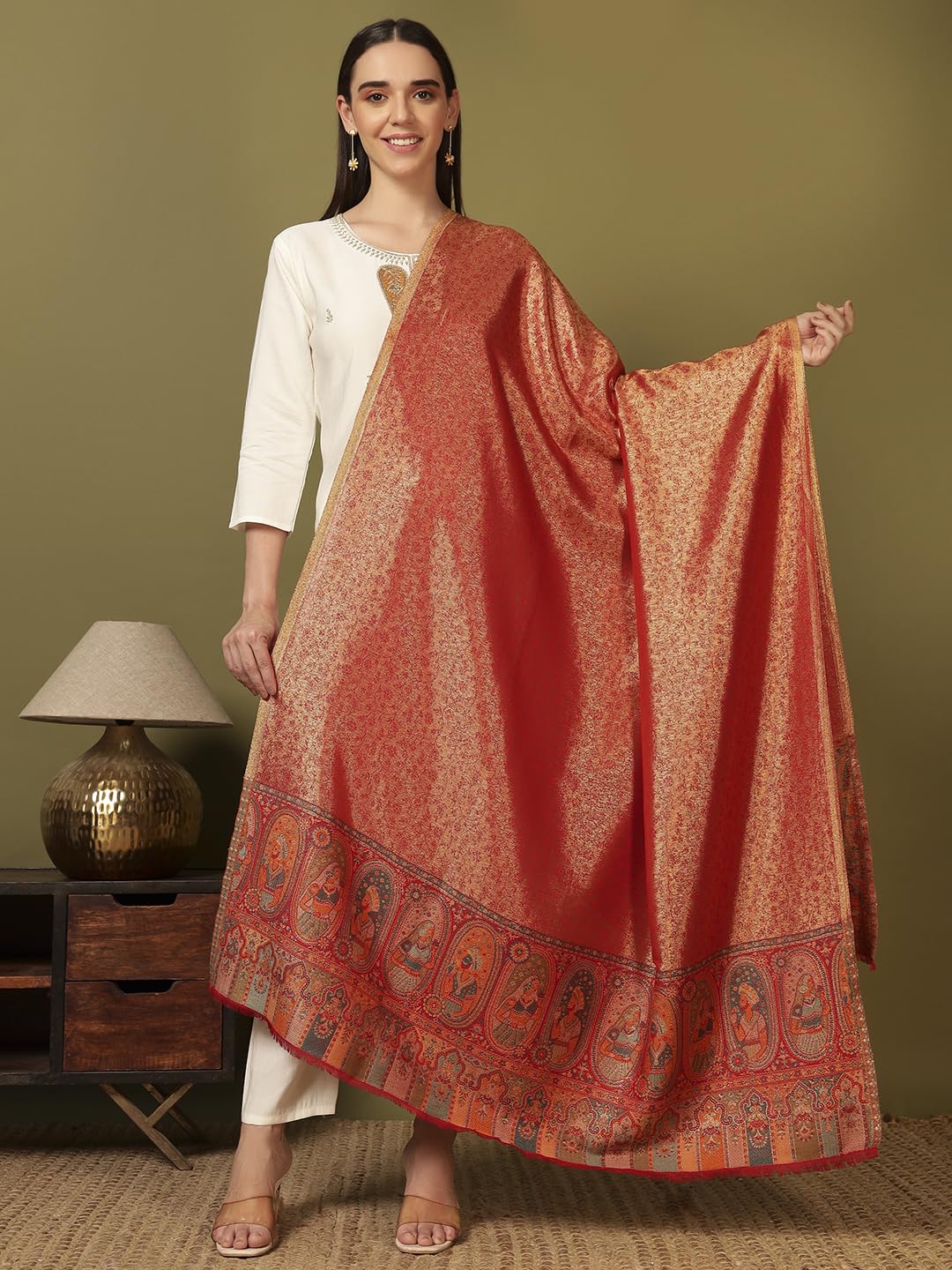 Pashmoda Women Silsila Zari Kaani Fine Wool Shawl (Size: 40x80in, 101x203cm) ZSS03
