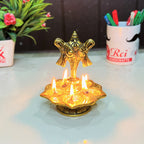 Kridaykraft Metal Tirupati Balaji Panch Mukhi Diya with Shanku Stand Gold Plated for Home and Office Pooja Room Decoration 5 batti Diya