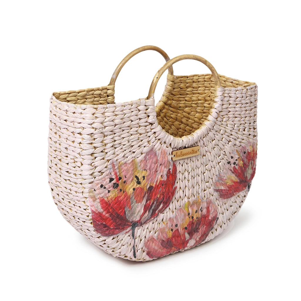 Habere India-All the Cultures Fabricating India Small Tote Bag | Straw Bag | Basket | Beach Bags for Women | Women Handbag | Half Moon Tote Bags (Design 02)